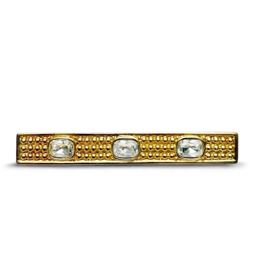 Vintage Swarovski SAL Signed Clear Crystal Goldtone Bar Pin Brooch